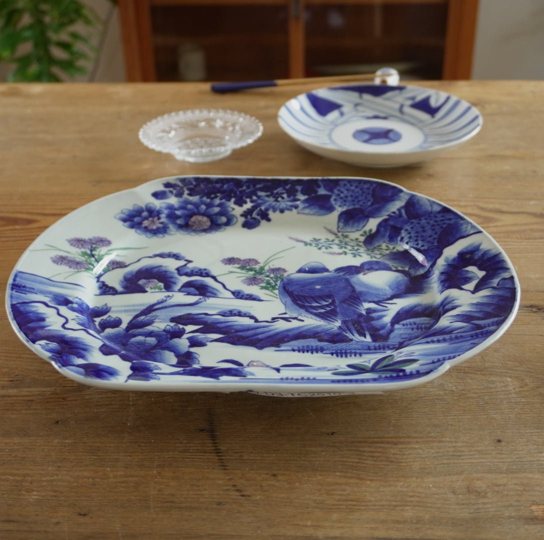 風景図のような鳥と花の大皿 - Kotto Shop