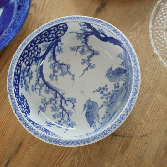 【ひっつきあり】鳥と梅の華奢な藍の丼鉢 - Kotto Shop