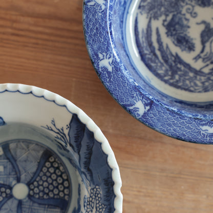 鳳凰舞う藍の印判中鉢