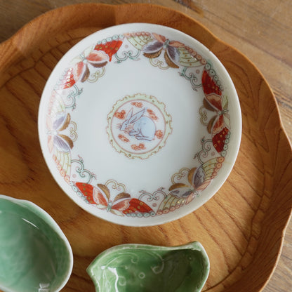 【キズあり】色絵うさぎと蝶