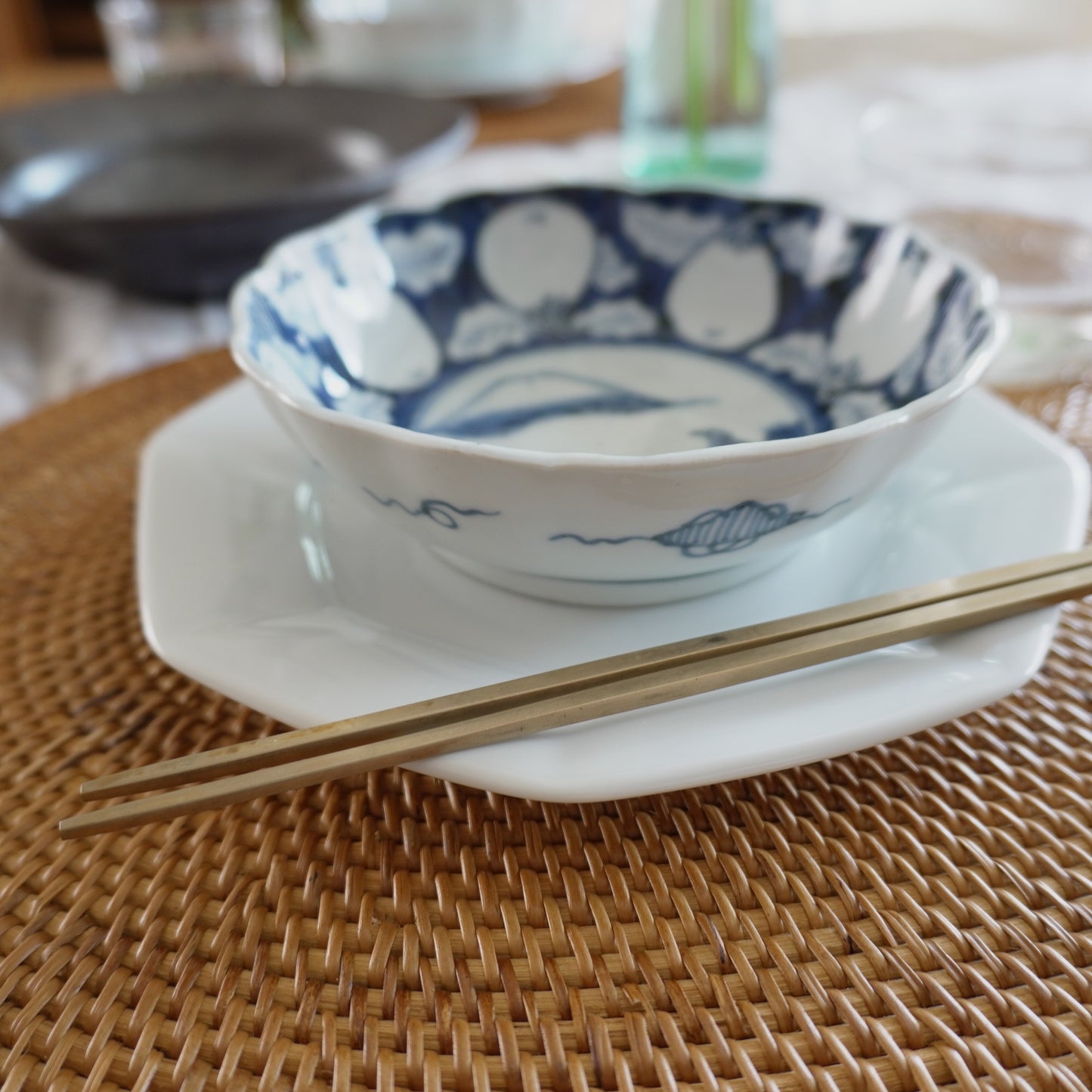 一富士二鷹三茄子の吉祥染付なます皿