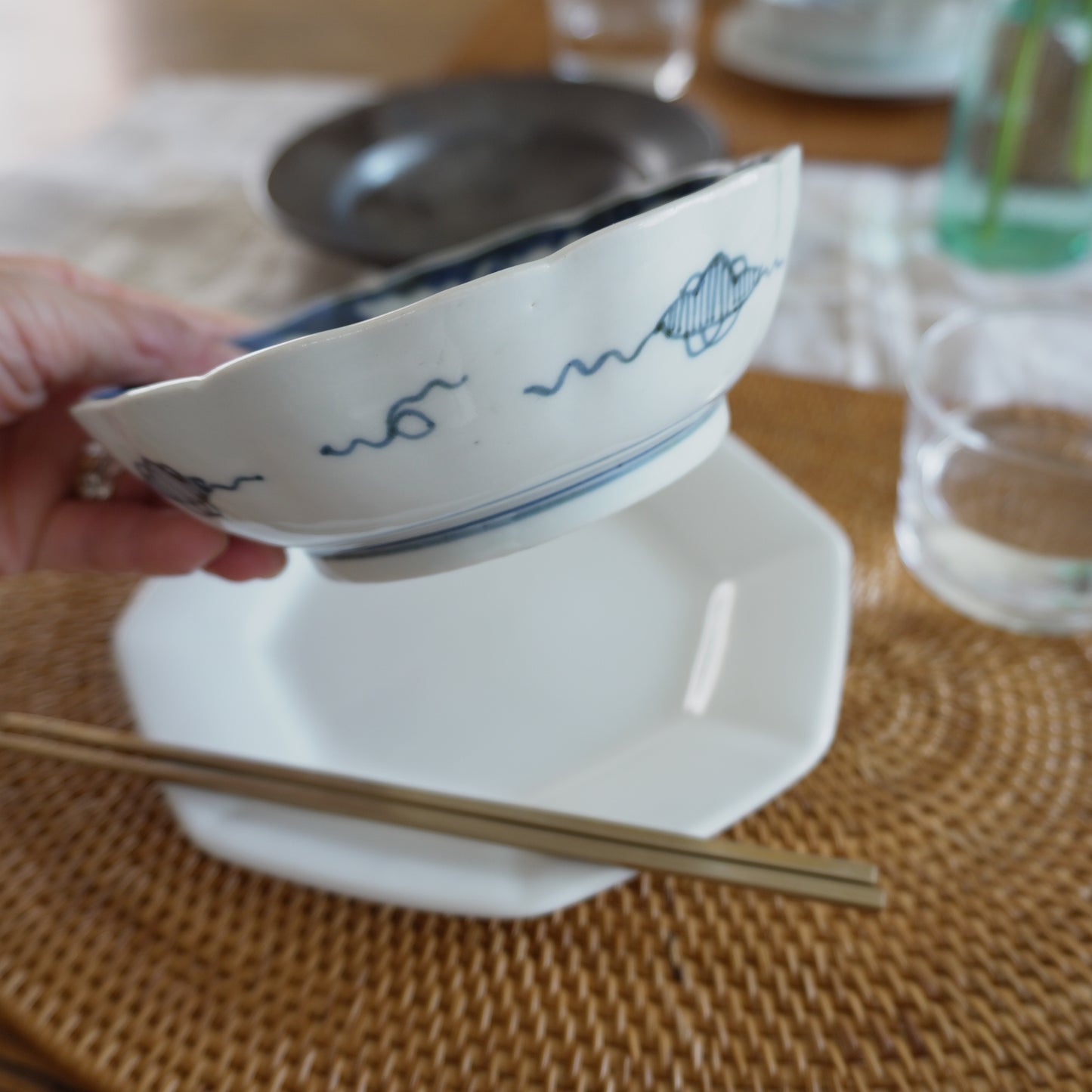 一富士二鷹三茄子の吉祥染付なます皿