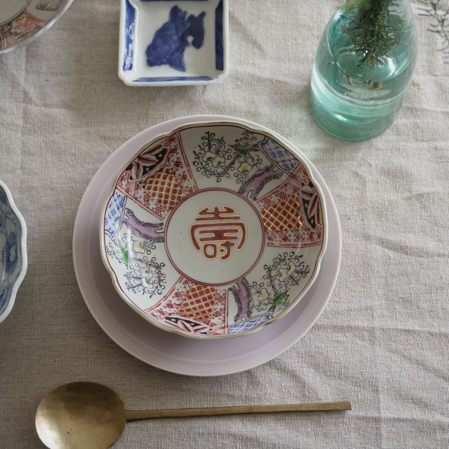 梅に集う鳥たちの「寿」なます皿 - Kotto Shop