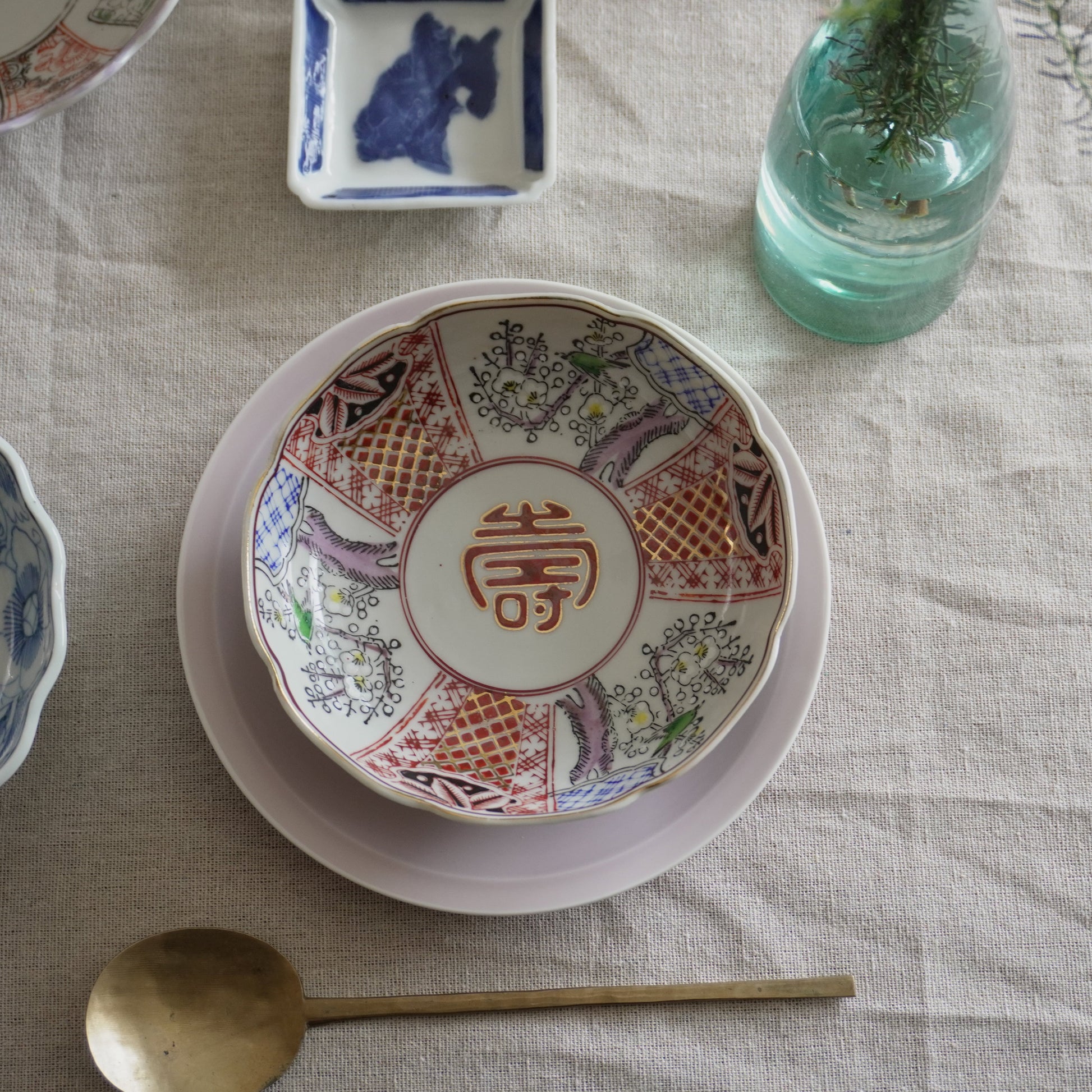 梅に集う鳥たちの「寿」なます皿 - Kotto Shop