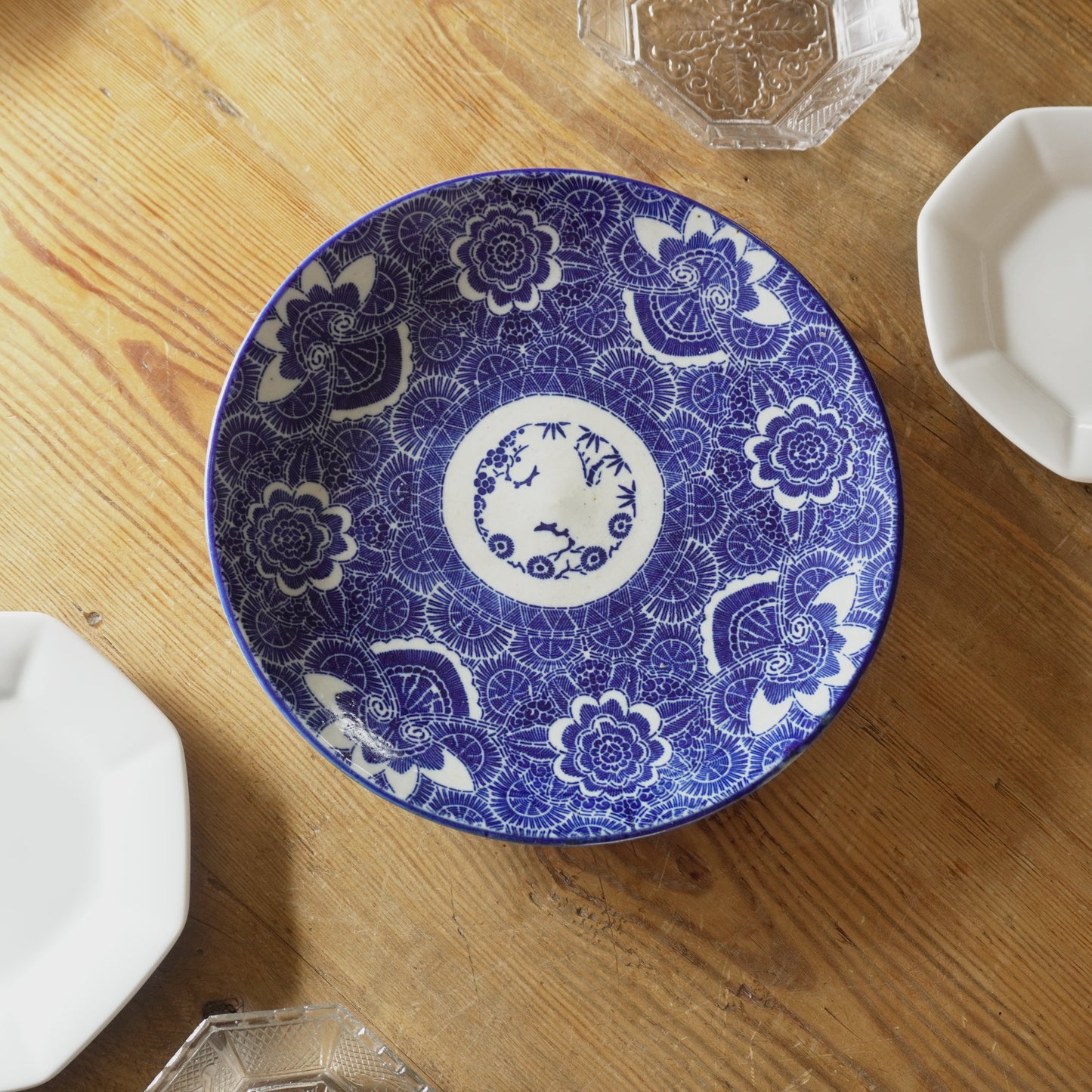 花咲く印判ベロ藍大皿 - Kotto Shop