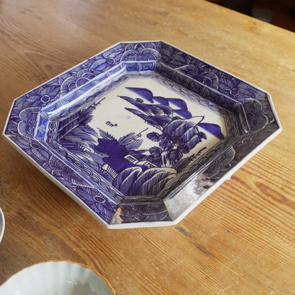 山水風景の八角染付大皿 - Kotto Shop