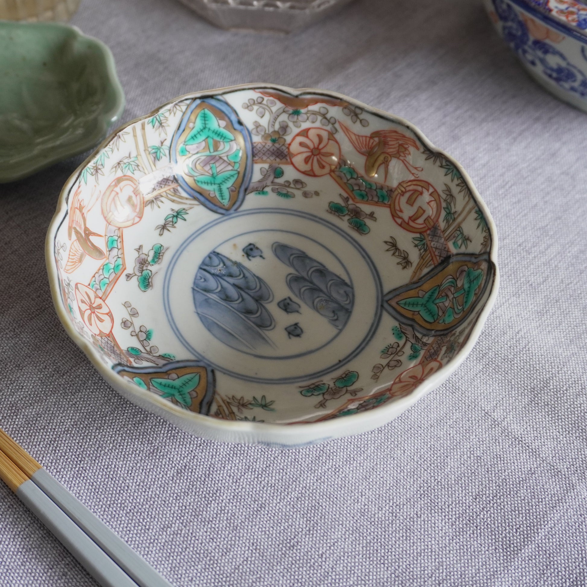 翠と朱が織りなす古伊万里色絵なます皿 - Kotto Shop