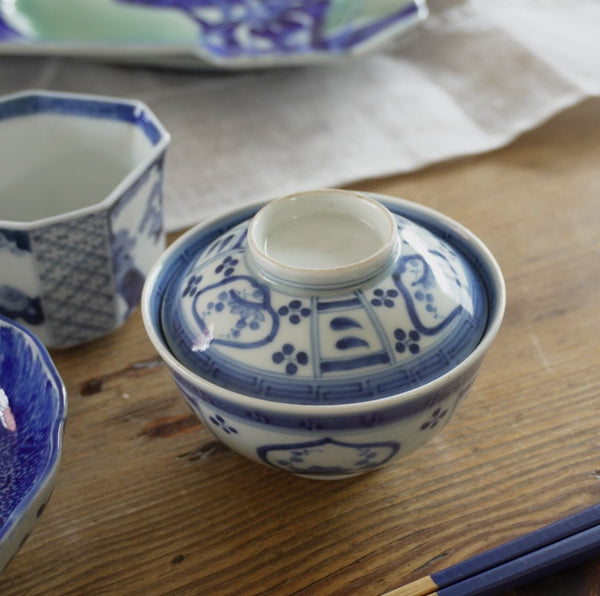 古清水　染付　面取梅紋蓋茶碗3点　茶道具　送料込み250917 丸みのある柔らか染付茶碗 – Kotto Shop
