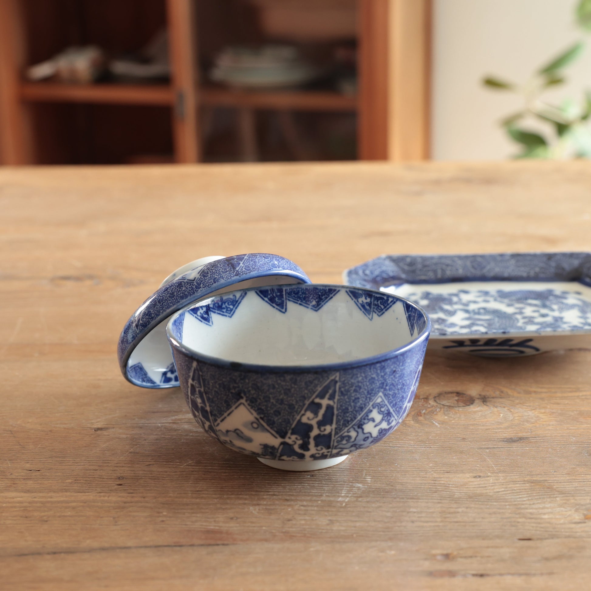 藍の印判窓絵茶碗 - Kotto Shop