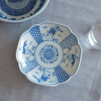 無邪気な唐子の染付四方皿 - Kotto Shop