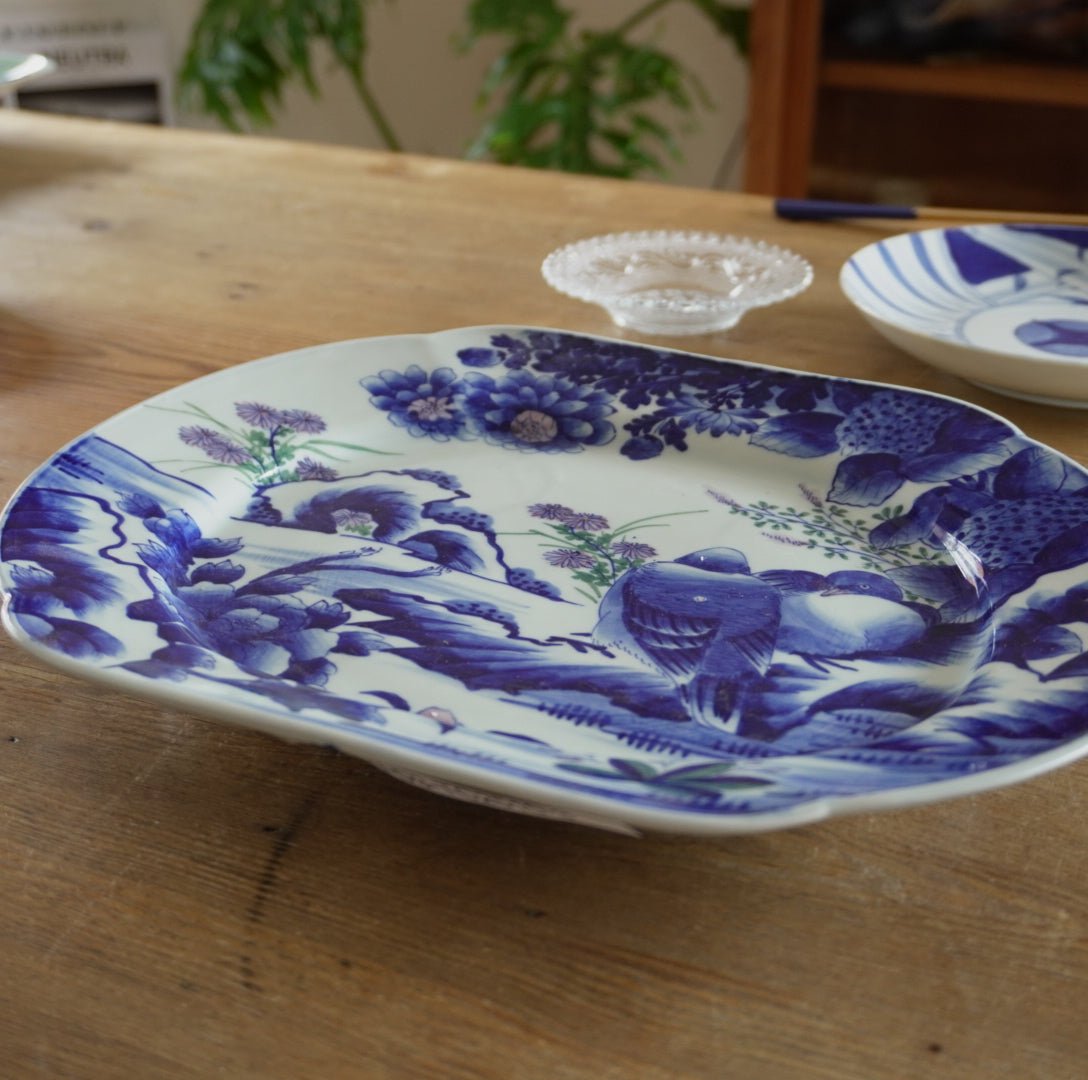 風景図のような鳥と花の大皿 - Kotto Shop