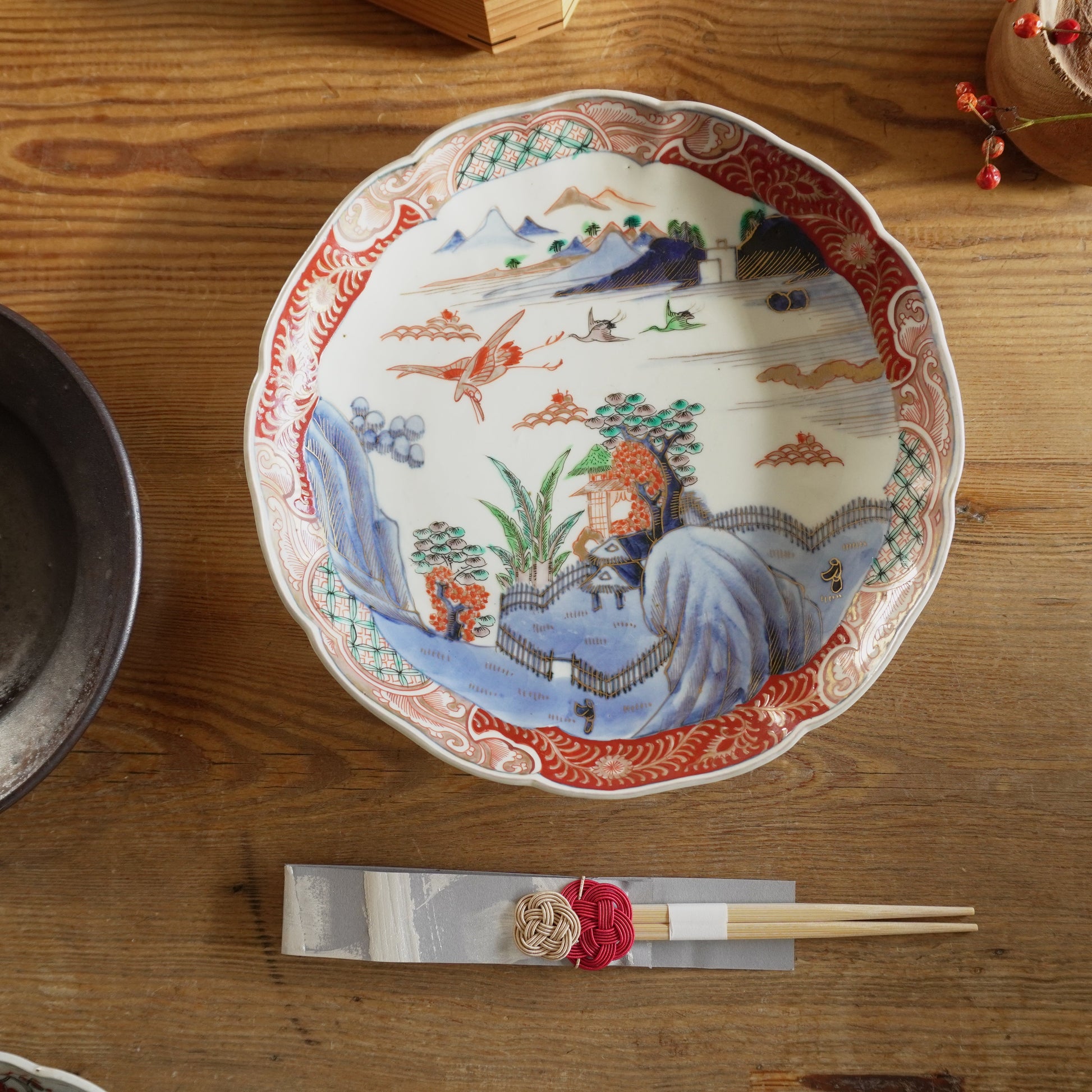 山水と鶴の景色絵 八寸皿 - Kotto Shop