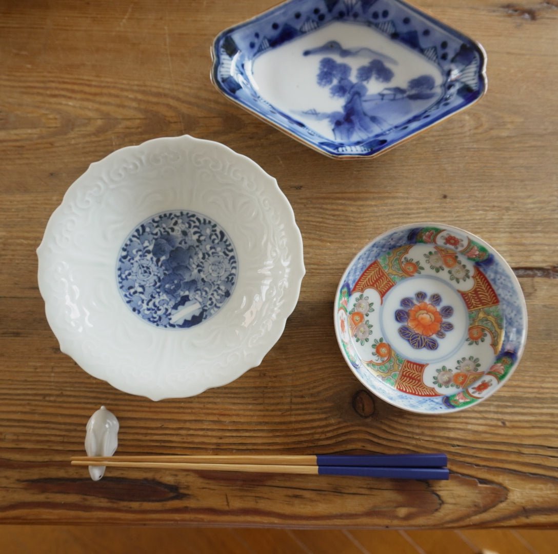 古伊万里　染付　平角繋ぎに五弁花の図　豆皿　A879AS-BWo 古伊万里 染付 平角繋ぎに五弁花の図 豆皿 A879AS-BWo