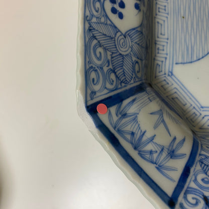 【ソゲあり】花々が咲き誇る線描き角大皿 - Kotto Shop