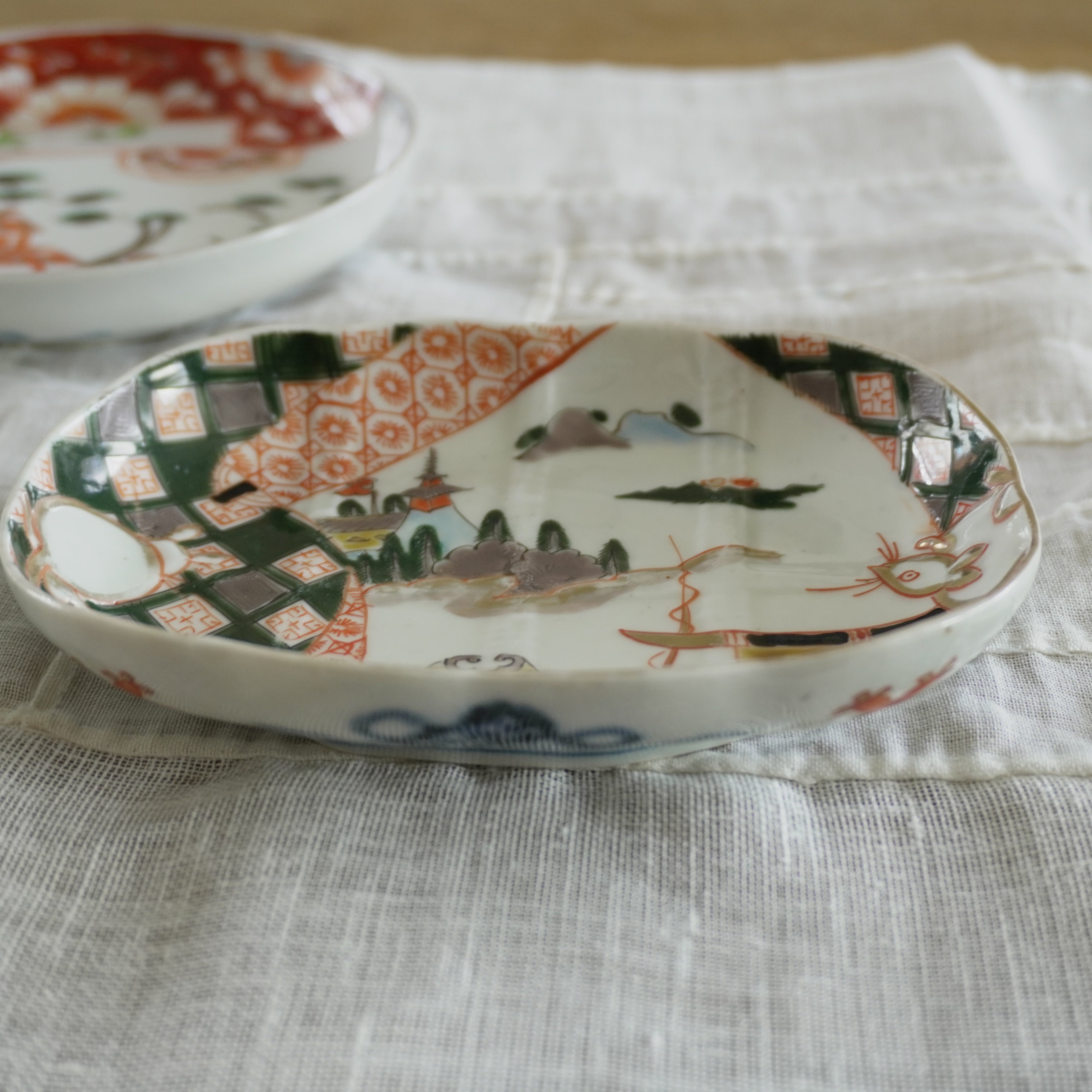 小皿 取り皿 5枚 富貴長春 色絵 赤絵 歪み 窯傷 江戸 明治 小皿 取り皿 5枚 富貴長春 色絵 赤絵 歪み 窯傷 江戸 明治