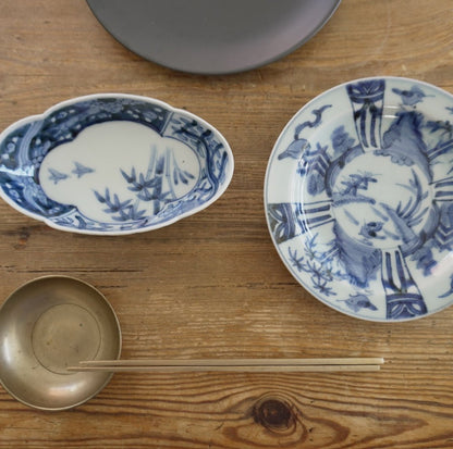 染付鳥と笹の葉変形皿 - Kotto Shop