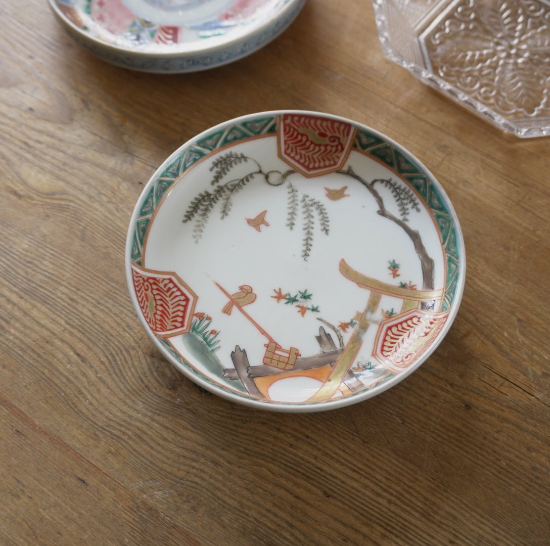 骨董　陶器皿　陶芸　絵付け　金箔 骨董 陶器皿 陶芸 絵付け 金箔