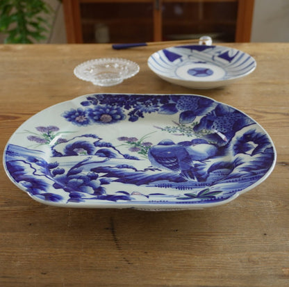 風景図のような鳥と花の大皿 - Kotto Shop