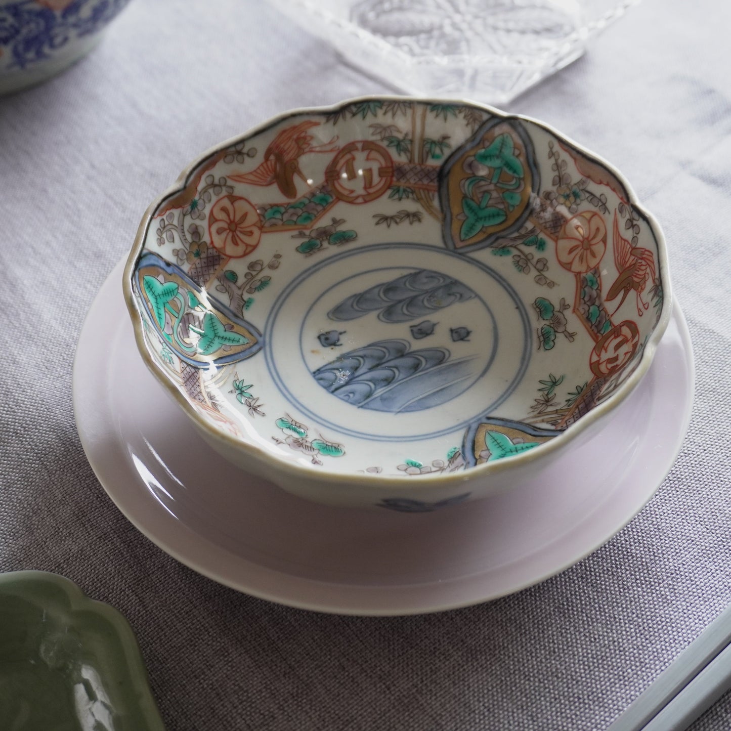 翠と朱が織りなす古伊万里色絵なます皿 - Kotto Shop