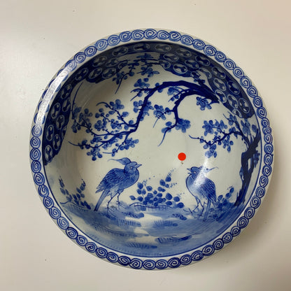 【キズあり】梅の枝に鳥遊ぶ藍の丼鉢 - Kotto Shop