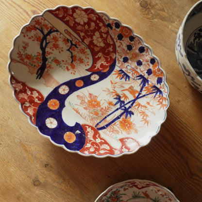 レースのような赤絵と染付の楕円大皿 - Kotto Shop