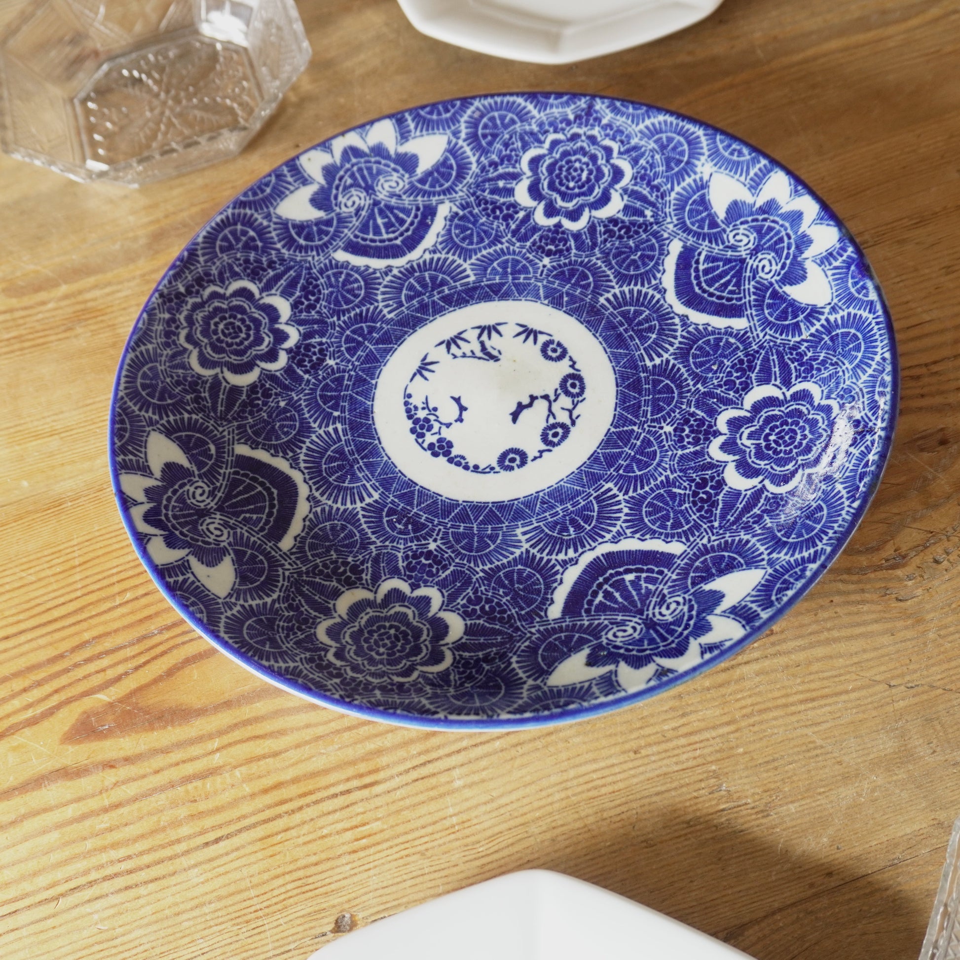 花咲く印判ベロ藍大皿 - Kotto Shop