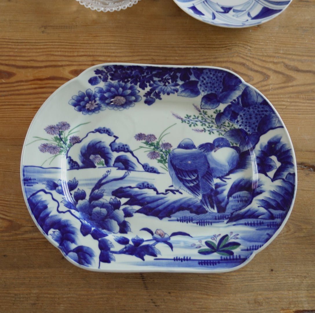 風景図のような鳥と花の大皿 - Kotto Shop