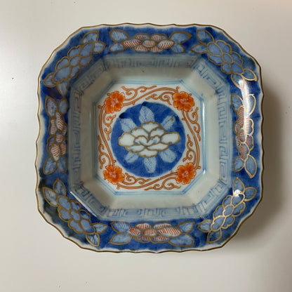 【ざらつきあり】美しい淡いブルーに朱が映える重ね四角鉢 - Kotto Shop