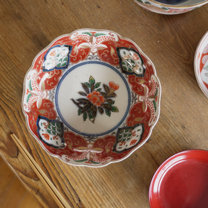 紅の唐草に花ひらく　色絵なます皿 - Kotto Shop