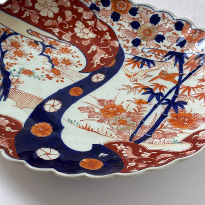 レースのような赤絵と染付の楕円大皿 - Kotto Shop