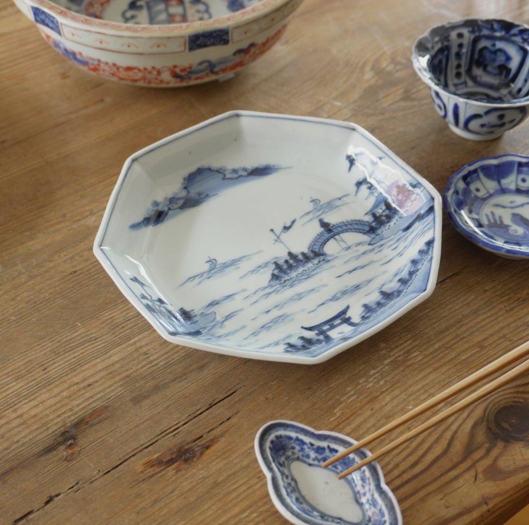 e1493 古伊万里 色絵 小皿 5枚 鶴 銘々皿 径13cm 美濃焼 庫山窯 銘々皿揃 5枚セット 色絵 古伊万里 取り皿 小皿