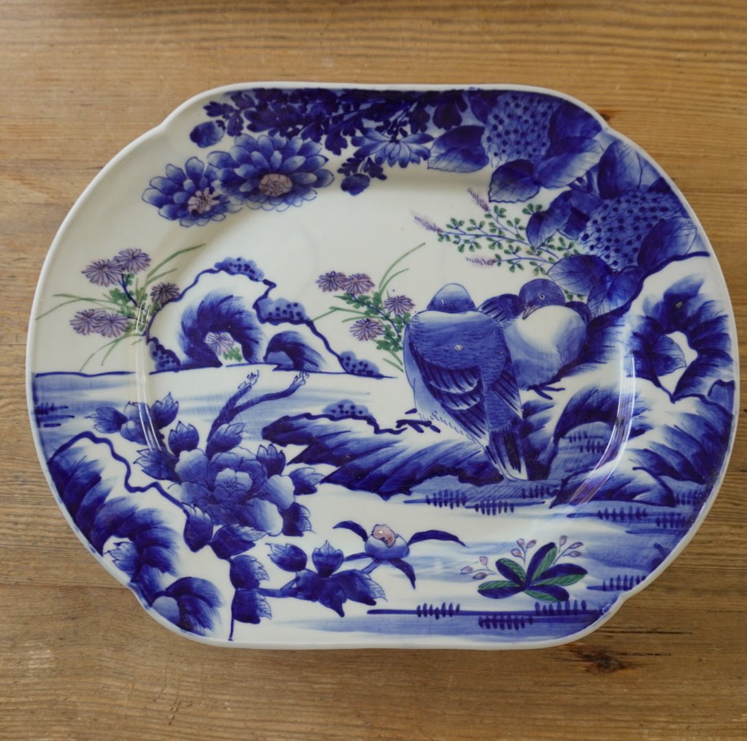 風景図のような鳥と花の大皿 - Kotto Shop