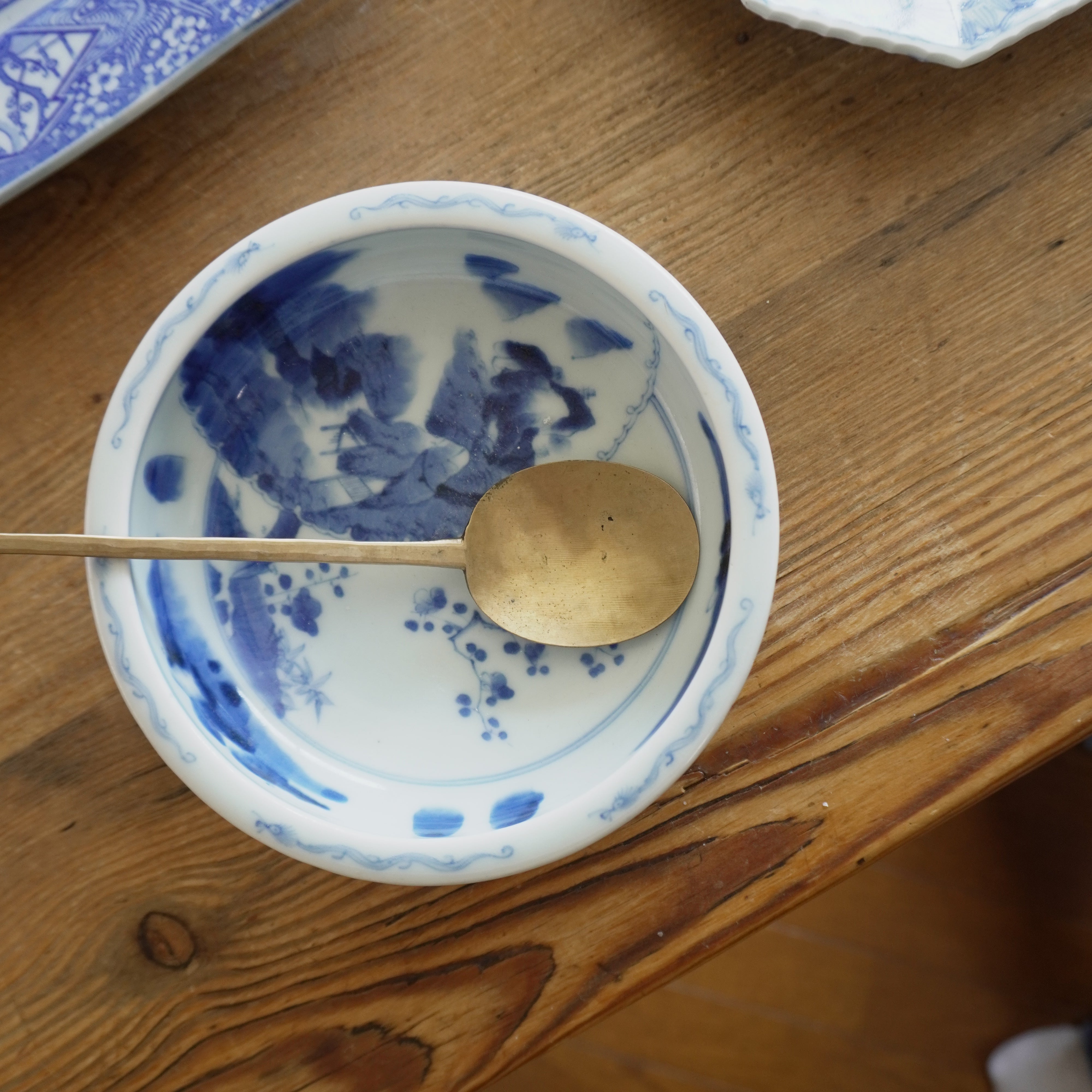 向付 2客 角鉢 染付 名家 蔵出し 初荷 極美品 風景 鳥 6.5号鉢 吉田屋椿に鳥