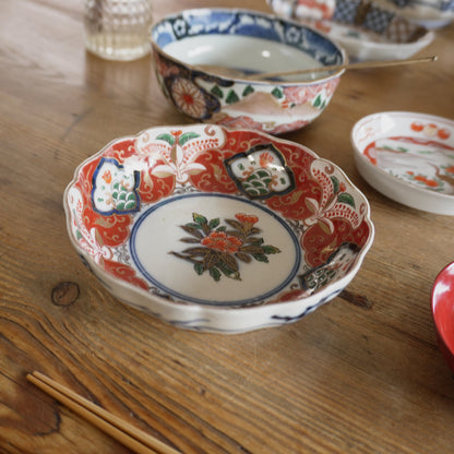 紅の唐草に花ひらく　色絵なます皿 - Kotto Shop
