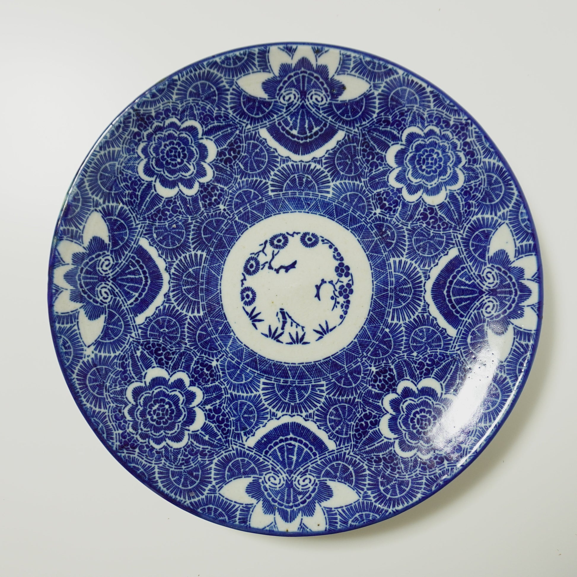 花咲く印判ベロ藍大皿 - Kotto Shop