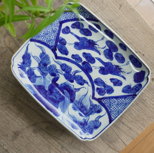 鳥が優美に舞う染付長角皿鳥紋 - Kotto Shop