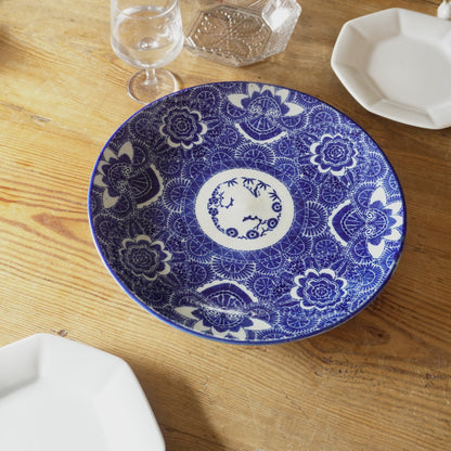 花咲く印判ベロ藍大皿 - Kotto Shop