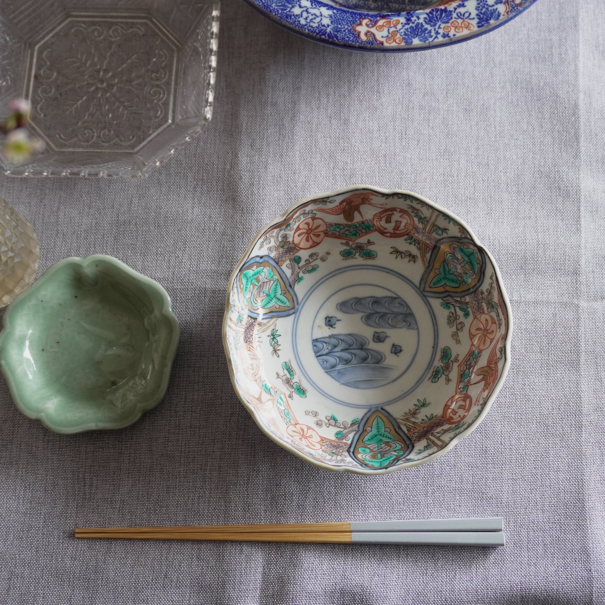 翠と朱が織りなす古伊万里色絵なます皿 - Kotto Shop